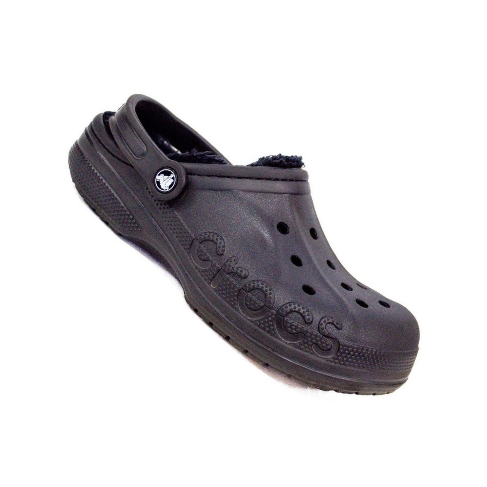 Crocs Unisex Baya Lined Clog Sandal Black Women's Size 9/ Men's 7- Comfort Shoes